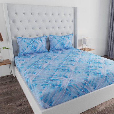 Huesland 144 TC Cotton King Abstract Flat Bedsheet(Pack of 1, Grey, Blue & White)