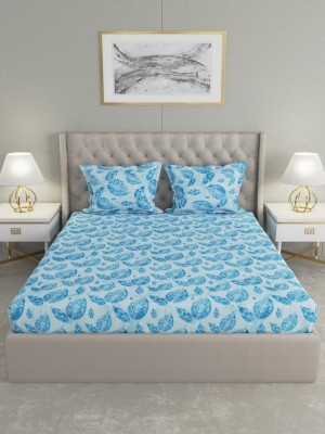 Raymond Home 120 TC Cotton Double Floral Flat Bedsheet(Pack of 1, Blue)