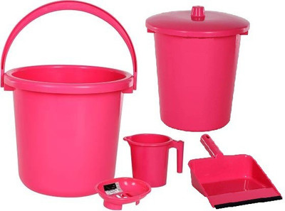 PRAGATI SALES Unbreakable Plastic Bucket (16L) with Mug(900ML) With Soap case with dustbin 13L with dustpan 16 L Plastic Bucket(Pink)