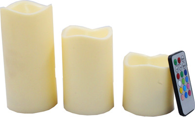 Jades LED Multi Color Candles with Remote Control Timer Functions with Battery Operated Candles - Set of 3 Candle(White, Pack of 3)