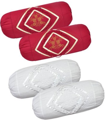 manvicreations Cotton Bolsters Cover(Pack of 4, 75 cm*40 cm, Red, White)