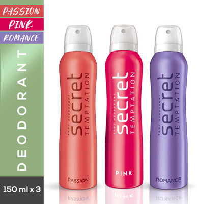 Secret Temptation Romance, Passion and Pink Deodorant Combo Deodorant Spray  -  For Women(450 ml, Pack of 3)