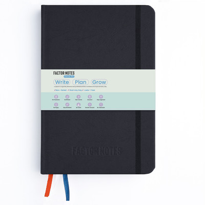 Factor Notes Ultimate Planner: Undated 12 Months / Productivity Stickers/ Habit Tracker A5 Planner Hardbound 208 Pages(Black)