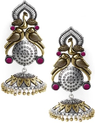 RUBANS Rubans Silver Plated Handcrafter Oxidised Dual Tone Peacock Shape Jhumka Earrings Alloy Jhumki Earring