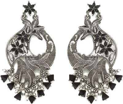 LUXOR Latest Ethnic Design Stylish Oxidized Silver Plated Diamond, Pearl Alloy Drops & Danglers