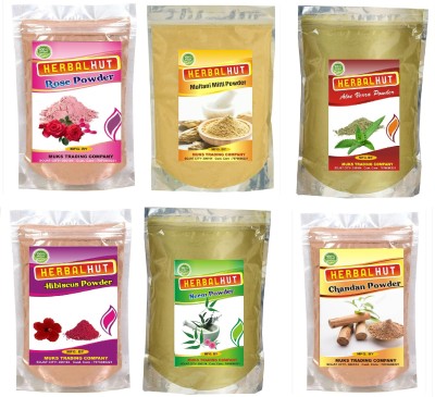 HERBALHUT NATURALS Face pack Combo Pack (Rose powder pink,multani mitti powder,Hibiscus powder,neem powder,Aloevera powder,chandan powder Pack of 6) 100gm Each(600 g)