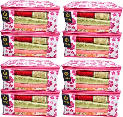 Ganpat Flower Designer Saree Cover Set Of 8 (pink) TIMART-55(Pink, White)