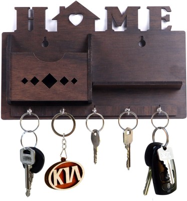 Nexat Wooden Handicraft Mobile And Key Holder Wood Key Holder(5 Hooks, Black)