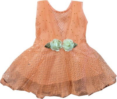 Siddhi Enterprises Baby Girls Midi/Knee Length Party Dress(Orange, Sleeveless)