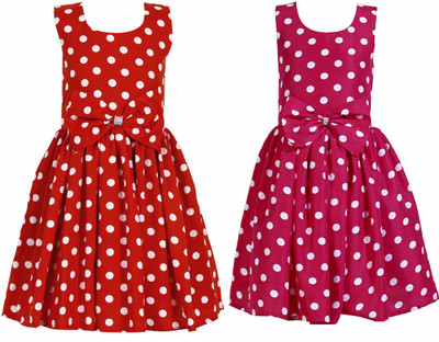 Giggles Baby Girls Below Knee Casual Dress(Red, Sleeveless)
