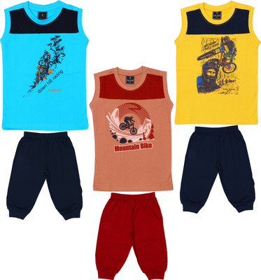 GREEN TEE Kids Nightwear Boys & Girls Printed Cotton(Multicolor Pack of 3)