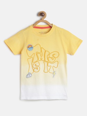 TALES & STORIES Boys Printed Pure Cotton T Shirt(Yellow, Pack of 1)