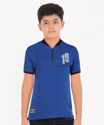 Pantaloons Junior Boys Printed Cotton Blend T Shirt(Blue, Pack of 1)