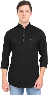 AIDAN PAUL Men Solid Straight Kurta(Black)