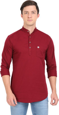 AIDAN PAUL Men Solid Straight Kurta(Maroon)