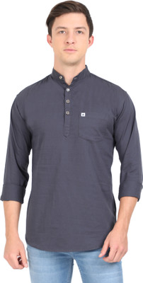 AIDAN PAUL Men Solid Straight Kurta(Grey)