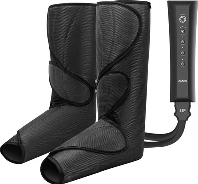 AGARO 33510 COMFY Air compression leg massager with handheld controller, 3 massage mode and intensity for feet and calf Massager(Black)