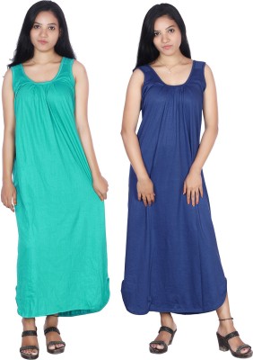 Womie Women Nighty(Dark Blue, Green)