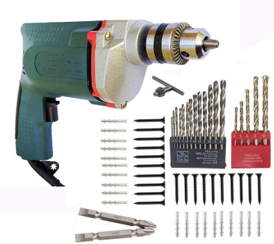 Inditrust Heavy duty 10mm Electric drill machine 350 W with 13pc HSS 5pc Masonry drill bit 20+20 Screw Patch and 2pc Screwdriver Ph2 +- (Pack of 6 set) Power & Hand Tool Kit(61 Tools)