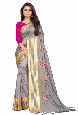 Kuvarbafashion Embroidered Bollywood Silk Blend Saree(Grey)