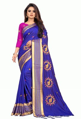 Kuvarbafashion Embroidered Bollywood Silk Blend Saree(Blue)