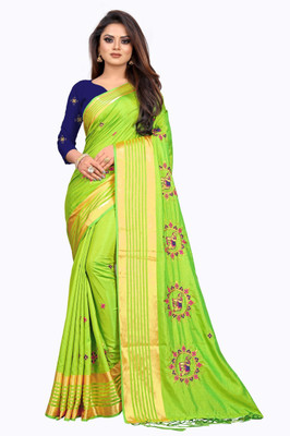 Achintyah Embroidered Bollywood Silk Blend Saree(Green)