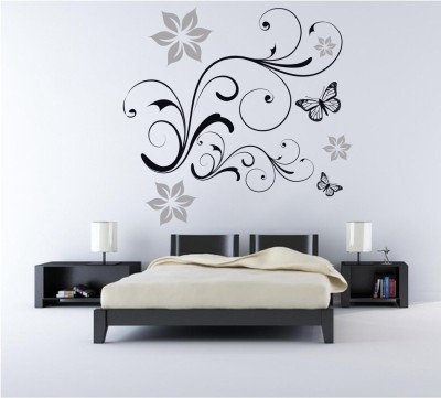 Creatick Studio 48.26 cm Butterflies Floral Wall Decal Self Adhesive Sticker(Pack of 1)