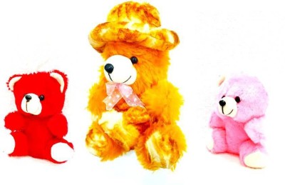 VisVin Creations Combo of Super soft Stuffed Teddy bears Hanging 16cm & Teddy bear with Cap & Heart Brown 31cm For Kids/Girls/Boys/Children/Home Decor  - 31 cm(Multicolor)