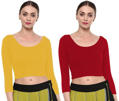 THE BLAZZE Casual 3/4 Sleeve Solid Women Red, Yellow Top
