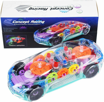 Kidzjoy New Transparent Car in 3D Lights with 360 Degree Rotation for Kids (Multicolor)(Multicolor)