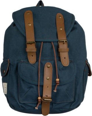 The House of Tara Leather Accented Canvas 16 L Medium Backpack Blue The House of Tara Backpacks