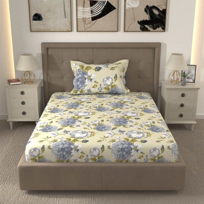 Layers 104 TC Cotton Single Floral Flat Bedsheet(Pack of 1, Blue)