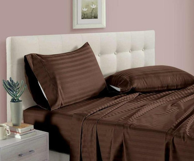 Dnk Satin Double Flat 182 TC Striped Bedsheet(Pack of 1, Brown)