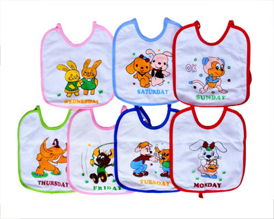 Tiny Tycoonz Cotton Printed 7 Days Baby Bibs( Pack of 7 Bibs)(Multicolor)