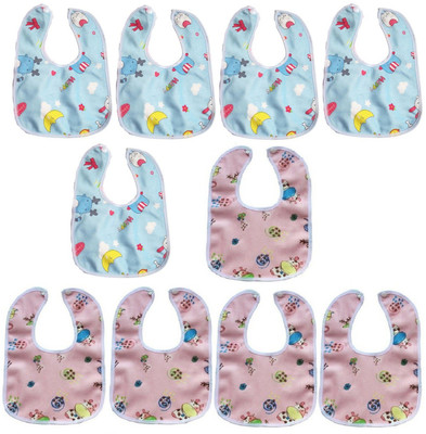 Lappu Baby Double Layered Waterproof Super Soft Cotton Daily Use Bibs (Pack Of 10 )(Blue/Pink)