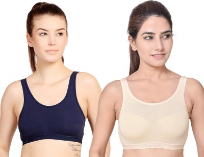 STOGBULL Best Quality Cotton Lycra Sports Bra Combo pack of 2 for girls and women Women Sports Non Padded Bra(Blue, Beige)