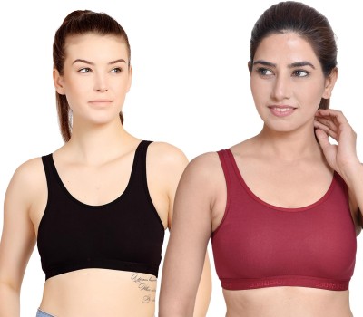 STOGBULL Cotton Lycra Sports Bra Combo pack for Girls and Women for Yoga, Gym, Running Women Sports Non Padded Bra(Black, Maroon)