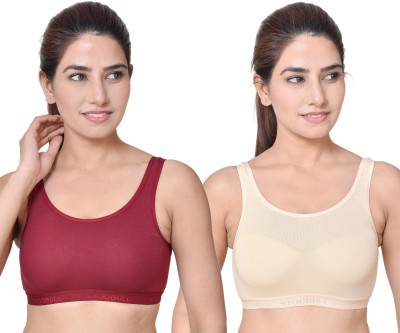 STOGBULL Cotton Lycra Sports Bra Combo pack for Girls and Women for Yoga, Gym, Running Women Sports Non Padded Bra(Maroon, Beige)