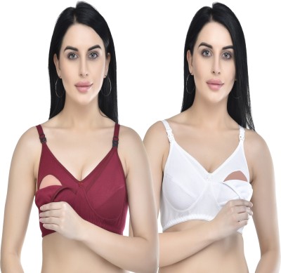 yalinee Women Maternity/Nursing Non Padded Bra(Maroon, White)