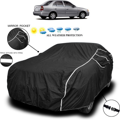 SEBONGO Car Cover For Hyundai Accent Viva (With Mirror Pockets)(Black)
