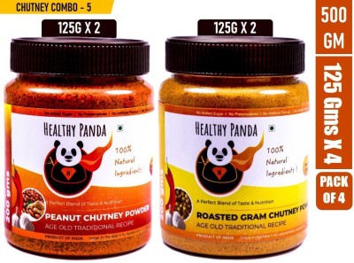 HEALTHY PANDA Peanut Garlic Chutney Powder / Groundnut Chutni Powder / Shenga Chatni and Roasted Bengal Gram Dal Chutney Powder / Chana Dal Chatni / Fried Gram Dal Podi / Puthani Chatani / Putnala Podi / Pappula Podi / Pottukadalai Podi Chutney Powder(4x125 g)