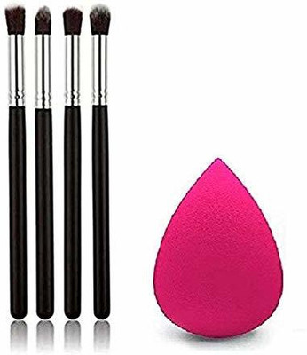 lazygirl Shadow Foundation Blending Brush Black With Sponge Puff(5 Items in the set)