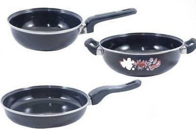 Mehak 3 pcs Combo Kadhai, Tadka, Frypan Induction Bottom Cookware Set(Aluminium, 3 - Piece)