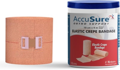 AccuSure Elastic Crepe Bandage with Hook & Loop Closure | Stretches upto 4 Meter in Length (6cm x 4mt) Crepe Bandage(6 cm)