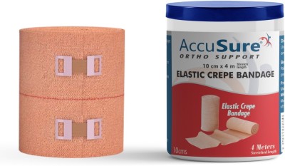 AccuSure Elastic Crepe Bandage with Hook & Loop Closure | Stretches upto 4 Meter in Length (10cm x 4mt) Crepe Bandage