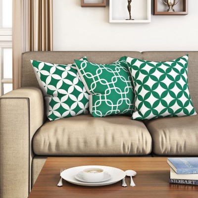 SEJ BY NISHA GUPTA Geometric Cushions Cover(Pack of 3, 40 cm*40 cm, Green, White)