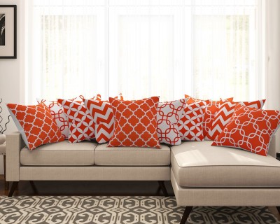 SEJ BY NISHA GUPTA Geometric Cushions Cover(Pack of 10, 40 cm*40 cm, Orange, White)