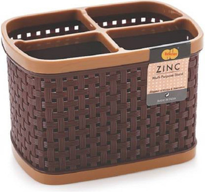 PuthaK 4 Compartments plastic Compartments Pen stand(Brown)