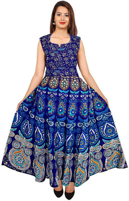 Shrisay fashion Women A-line Blue Maxi/Full Length Dress