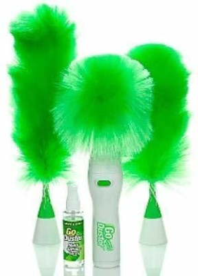 PKK TRADERS Electric Creative Hand-Held Go Dust Feather Spin Home Duster 3 Motorised Cleaning Brush Set (Multicolor) Plastic Dry Broom(Green)